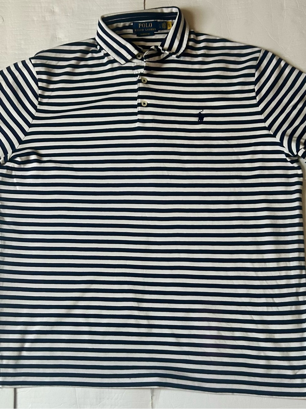 Ralph Lauren Navy and White Striped Polo Shirt